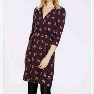 Boden Faux Wrap Dress Purple Floral V Neck 14 LONG